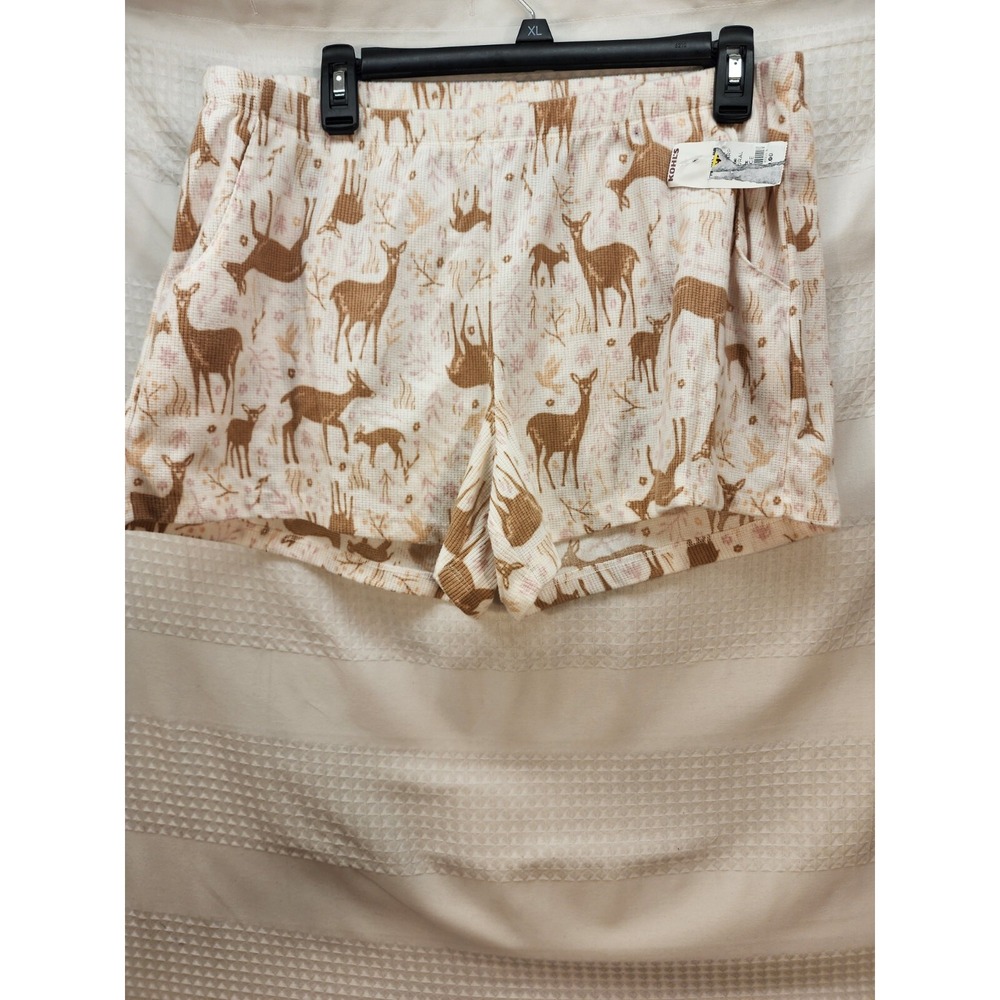 Lauren Conrad Pajama Shorts Size XL Waffle Knit Deers Print Pockets